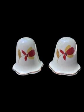 Hall Autumn Leaf Vintage Ruffle Ghost Salt & Pepper Shaker Set Gold Accents